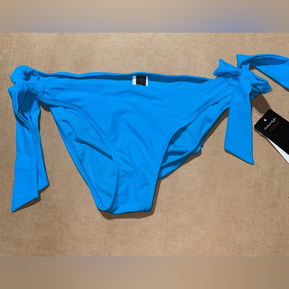 Women’s ABS Allen Schwartz Size 10 Blue Adjustable Ties Bikini Swim Bottom NWT